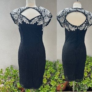 Vintage 90s beaded sequins black silver cocktail short dress Sz M Miss Paillette